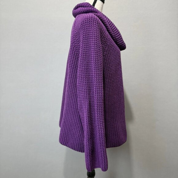 LL Bean Waffle Knit Sweater Women's Sz L Purple Cowl Neck Warm Winter Cozy Cabin - Picture 4 of 7